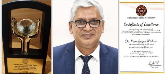 SECL CMD Dr Prem Sagar Mishra honoured with Udyog Ratna award