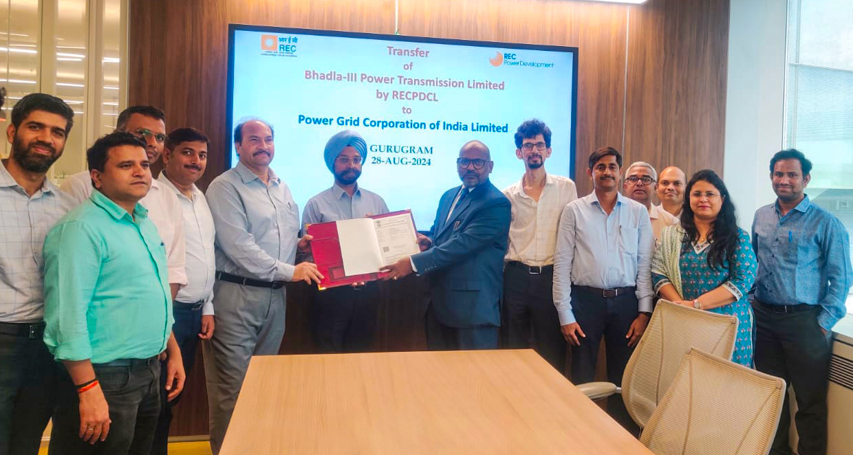 RECPDCL Hands Over Bhadla-III Power Transmission Limited to M/s Power Grid Corporation of India Limited